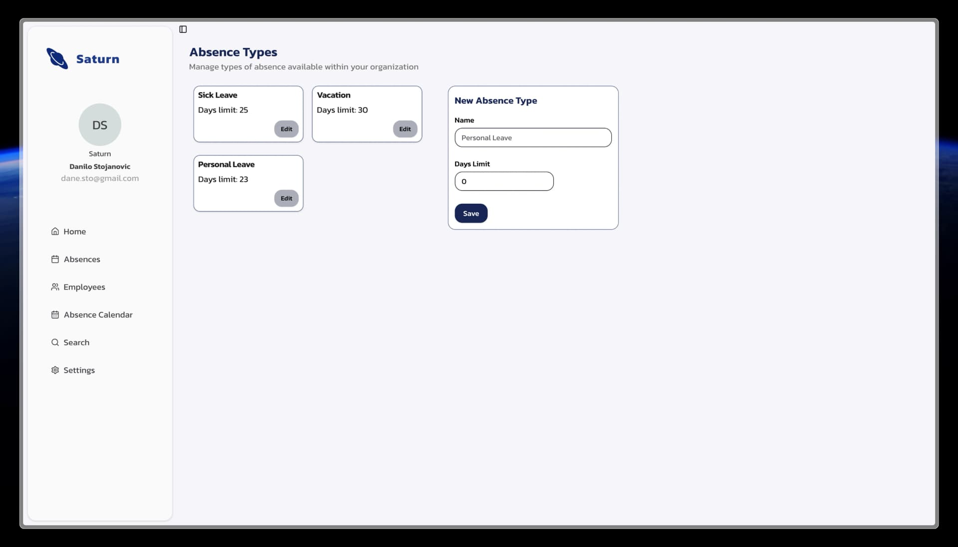 Custom Absence Types